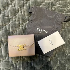 Celine Triomphe Wallet in Shing Calfskin Color Pebble